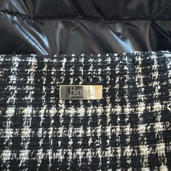 Herno Women’s Button Zip Front Glen Plaid Down Quilted Jacket Black White IT 46 - Picture 10 of 16